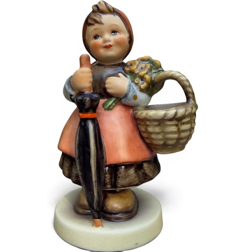 Vintage Goebel Hummel On Holiday Figurine HUM 350 Girl Umbrella Basket TMK6 1986